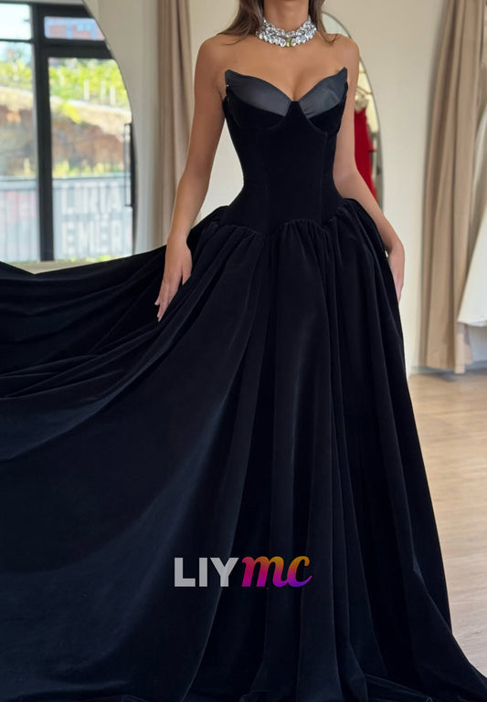 Strapless Velvet Ball Gown with Corset Bodice