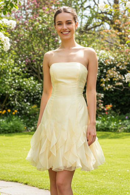 Strapless Organza Ruffled A-Line Homecoming Dress