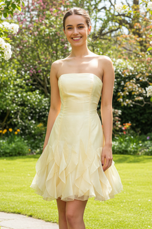 Strapless Organza Ruffled A-Line Homecoming Dress