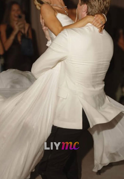 Pleated Bodice Spaghetti Strap Wedding Dress