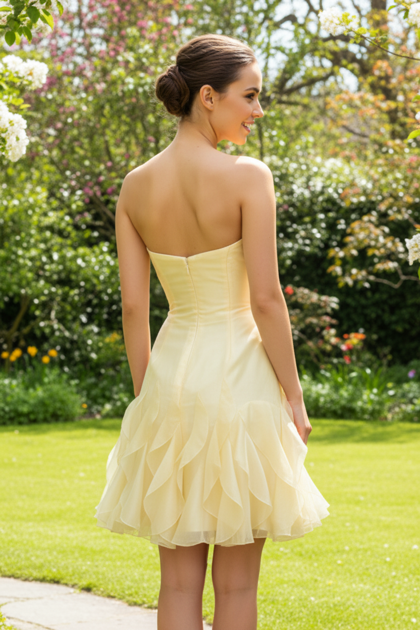 Strapless Organza Ruffled A-Line Homecoming Dress