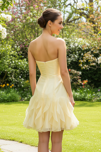 Strapless Organza Ruffled A-Line Homecoming Dress