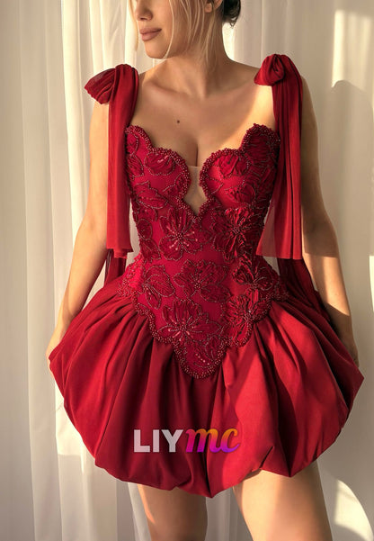 Beaded Lace Corset Bubble Mini Dress