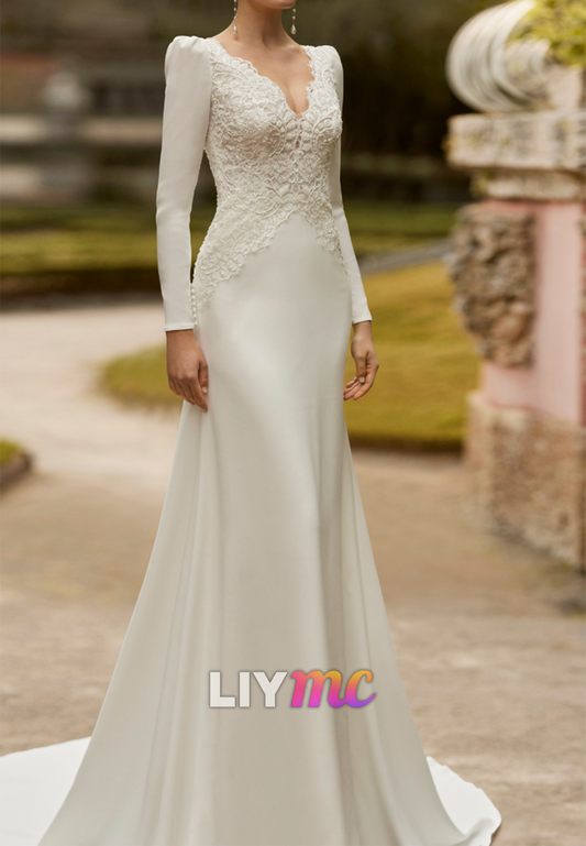 Elegant Lace Long Sleeve Fit and Flare Wedding Dress