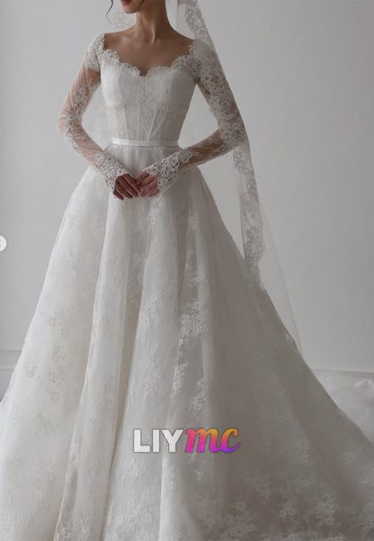 Lace Long Sleeve Ball Gown Wedding Dress