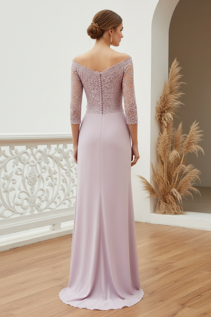 Off-Shoulder Lace Column Evening Gown