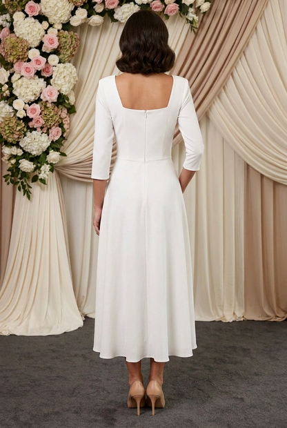 Square Neck A-Line Midi Dress with Belt