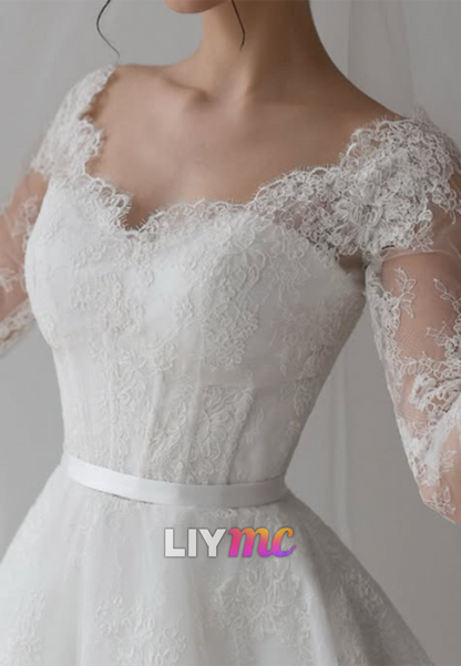 Lace Long Sleeve Ball Gown Wedding Dress