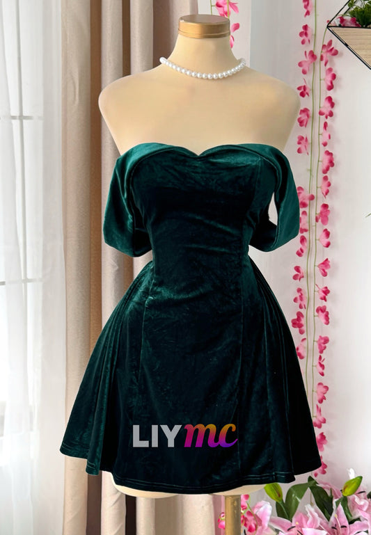 Off-the-Shoulder Velvet Sweetheart Mini A-Line Dress