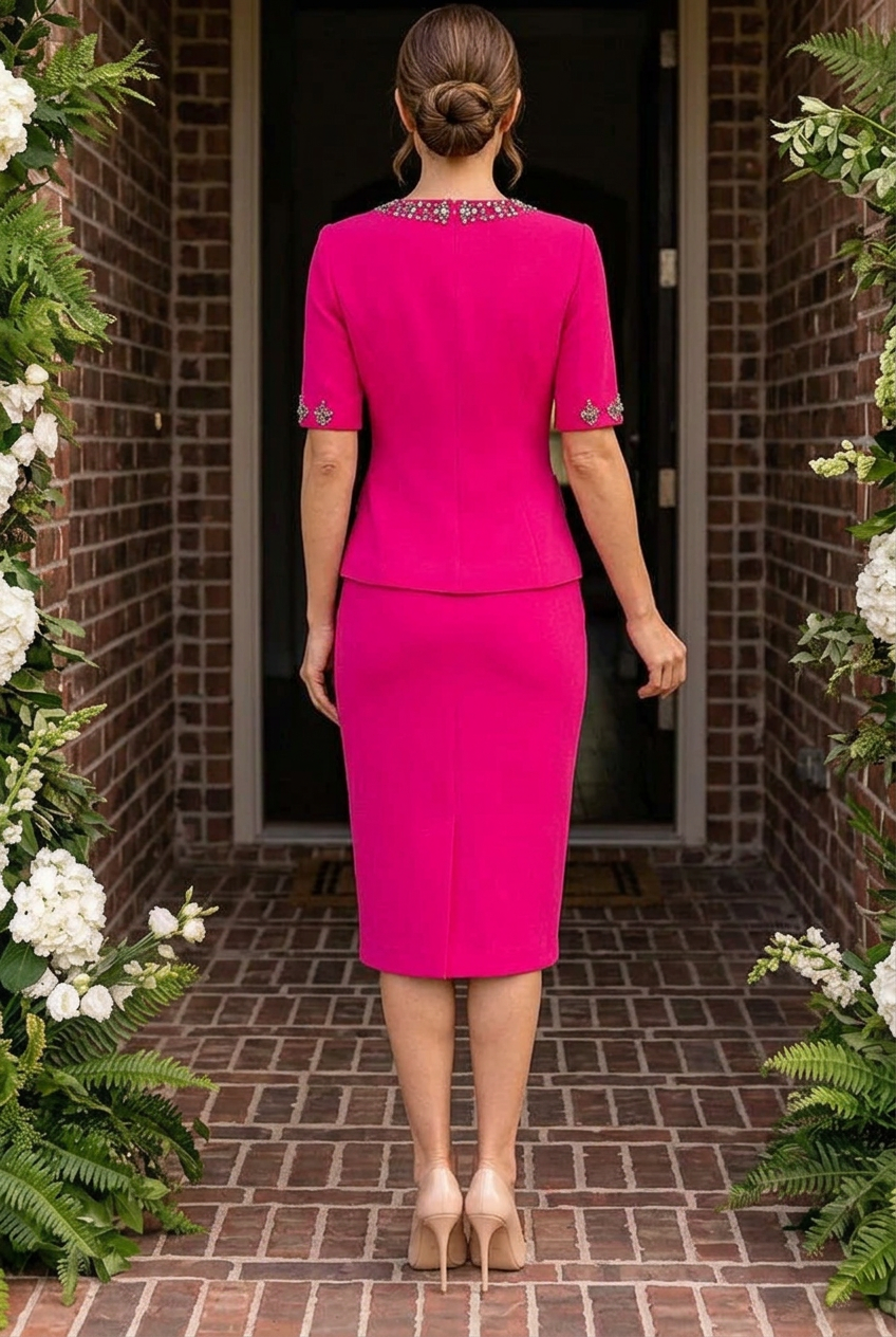 Embellished Square Neck Peplum Top and Midi Skirt Set
