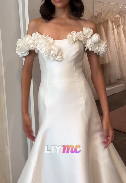 Off-the-Shoulder 3D Floral Mermaid Wedding Dress