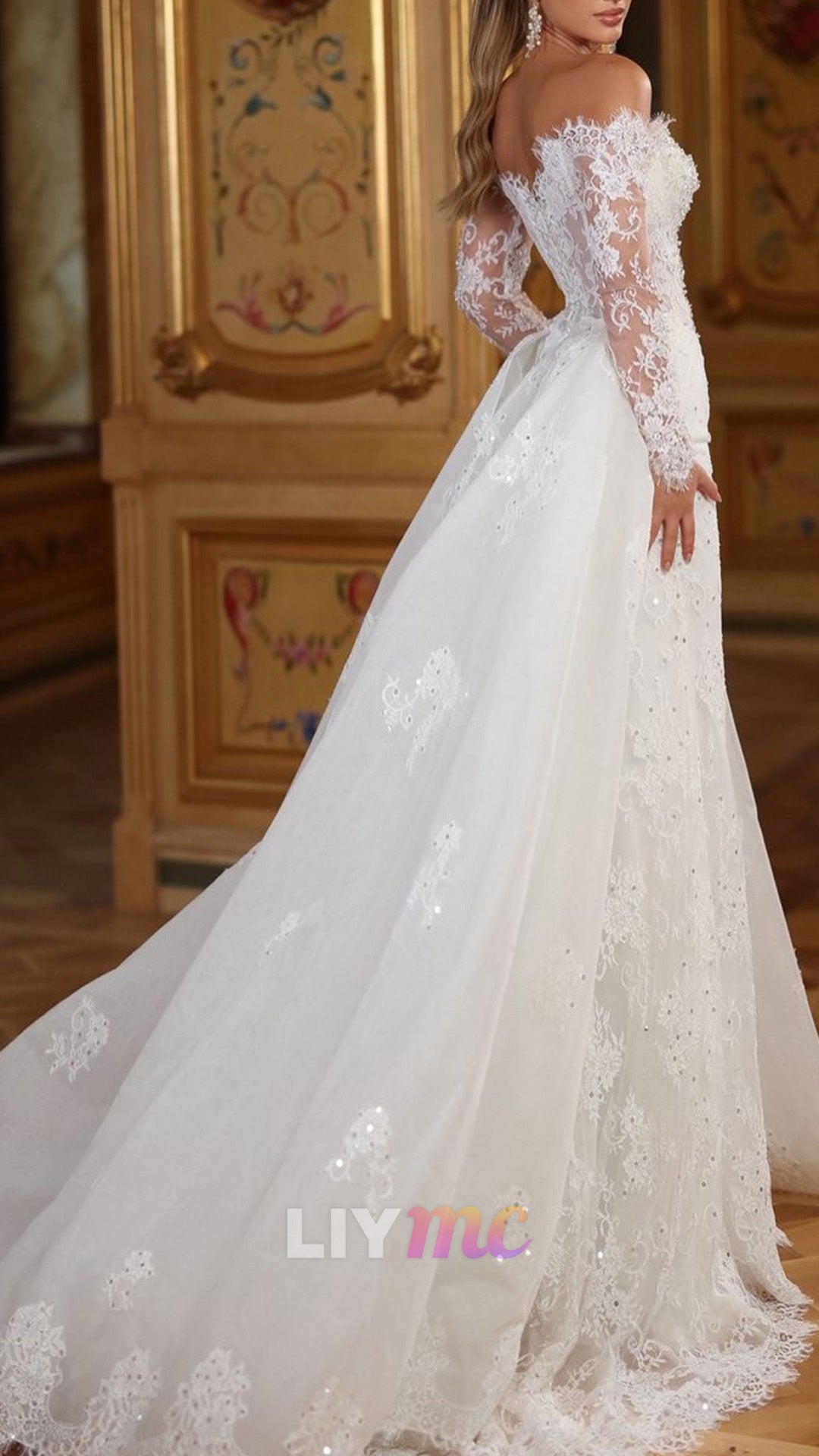 Corset Lace Wedding Dress with Overskirt