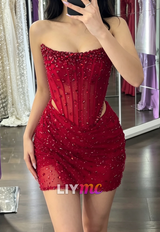 Strapless Beaded Corset Mini Dress