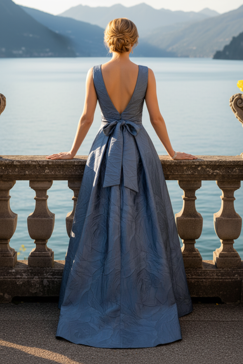 Sleeveless V-Neck Jacquard A-Line Gown