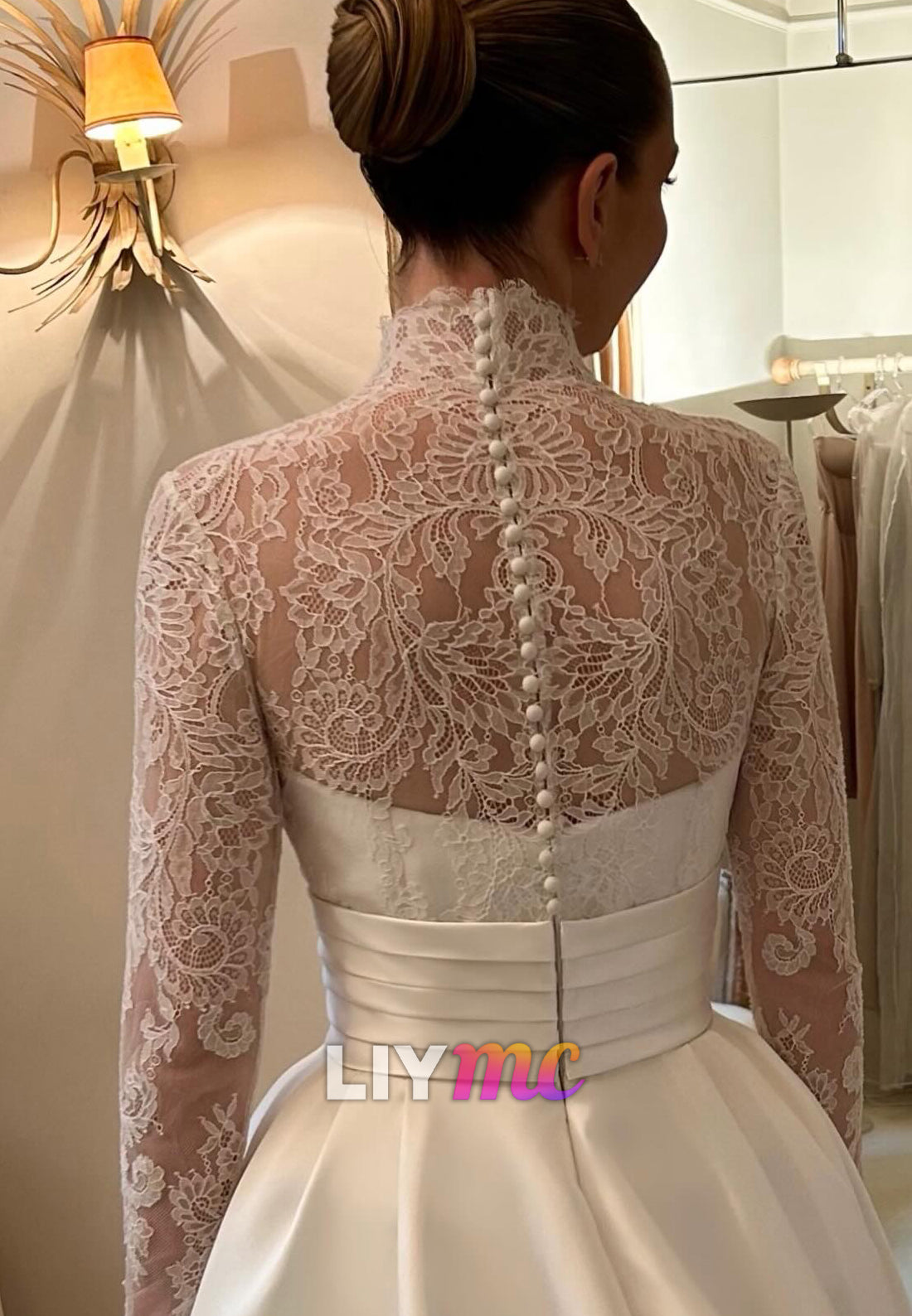 Illusion Lace Long Sleeve Ball Gown Wedding Dress
