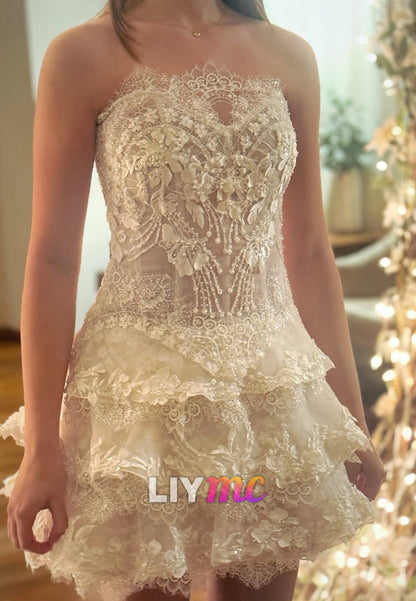 Lace Tiered Corset Mini Dress with Appliques