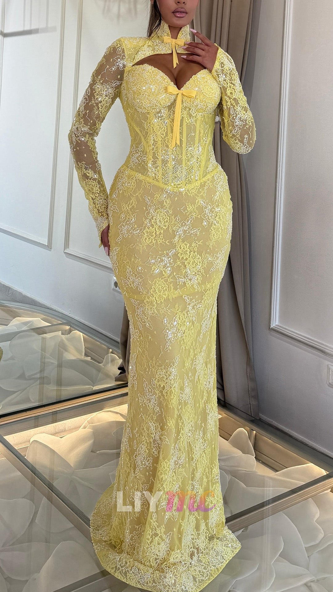 Lace Corset Gown with Cut-Out Neckline