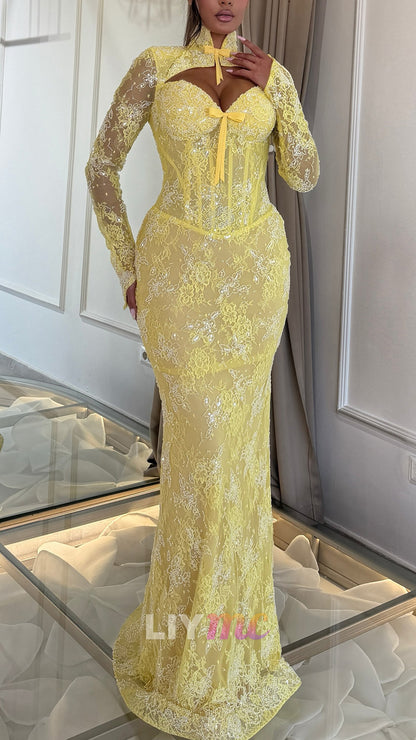 Lace Corset Gown with Cut-Out Neckline