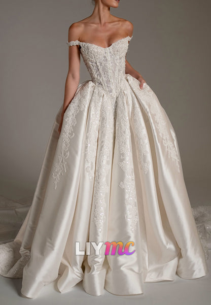 Corset Ball Gown Wedding Dress with Lace Appliques
