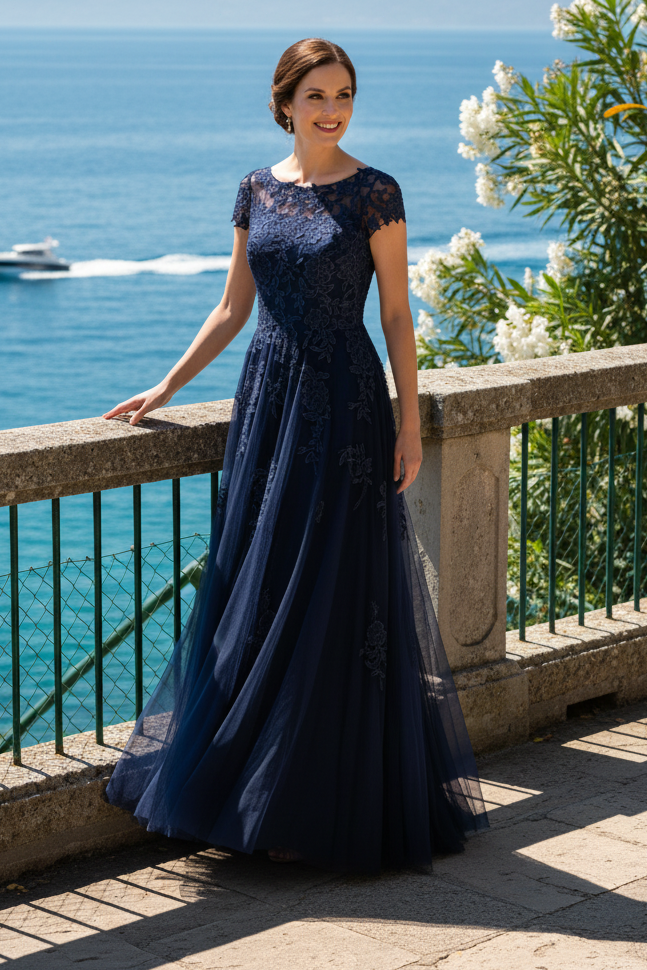 Illusion Lace Applique A-Line Evening Gown
