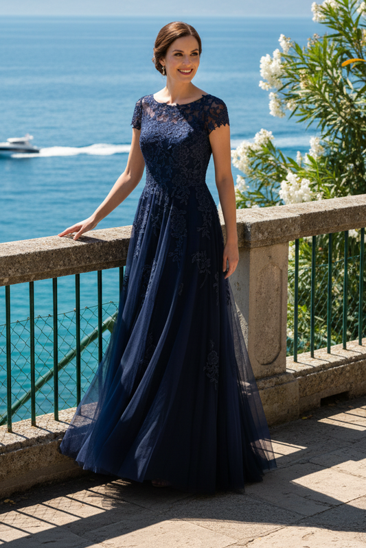 Illusion Lace Applique A-Line Evening Gown
