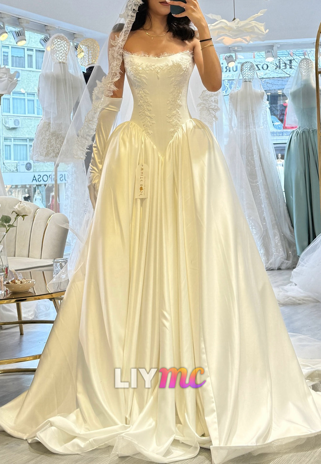 Strapless Satin Corset Ball Gown Wedding Dress