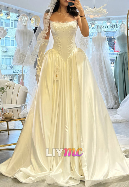 Strapless Satin Corset Ball Gown Wedding Dress