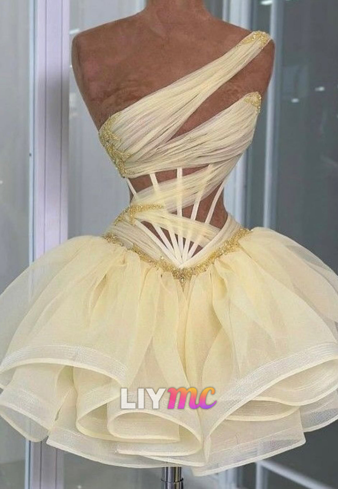 Asymmetrical One-Shoulder Corset Tulle Mini Dress