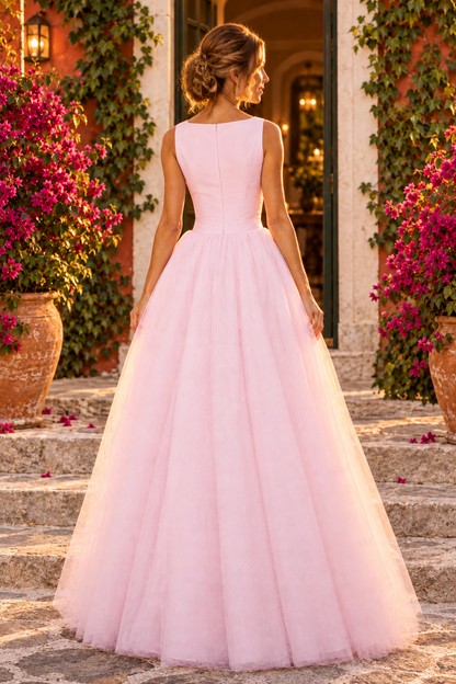 Bateau Sleeveless Tulle Ball Gown Evening Dress
