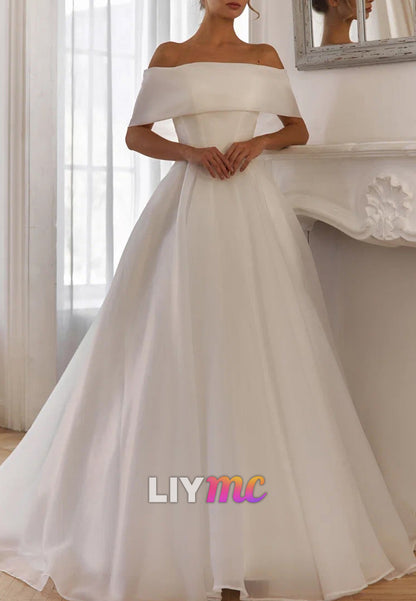 Off-the-Shoulder A-Line Organza Wedding Dress