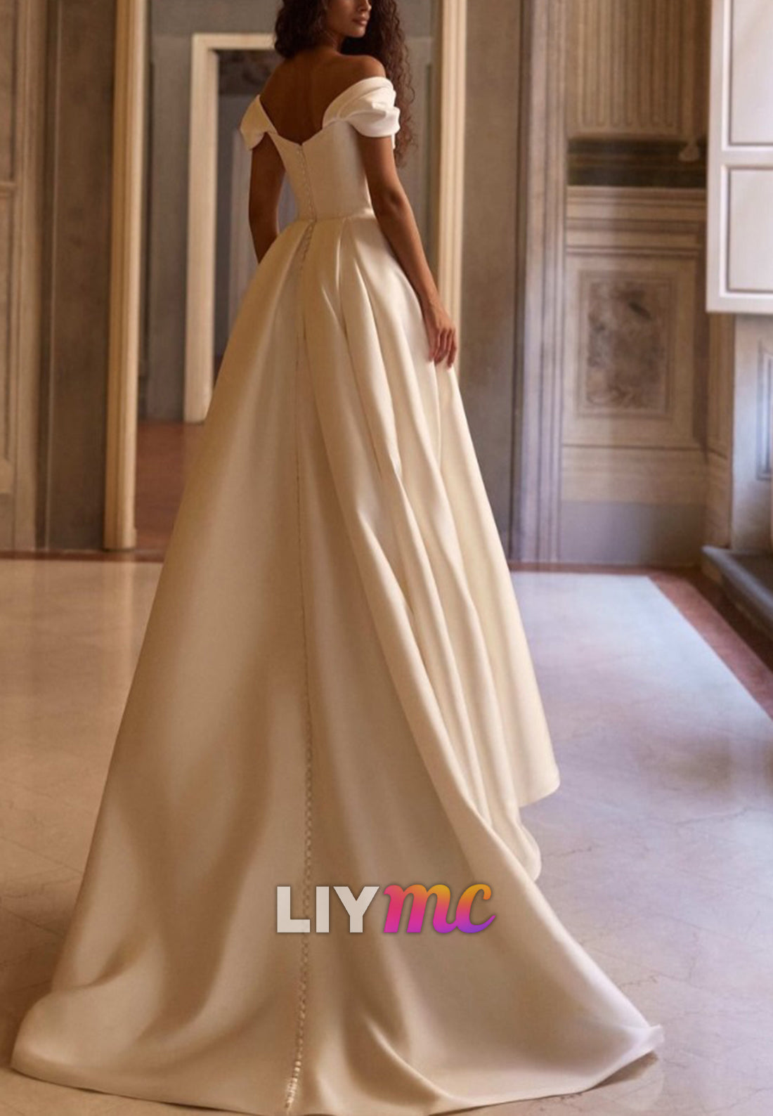 Satin A-Line Wedding Dress with Detachable Sleeves