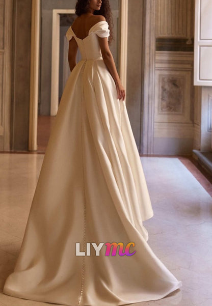 Satin A-Line Wedding Dress with Detachable Sleeves