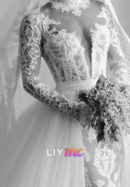Lace Mermaid Wedding Dress with Detachable Overskirt