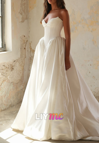 Strapless Sweetheart Satin A-Line Wedding Gown