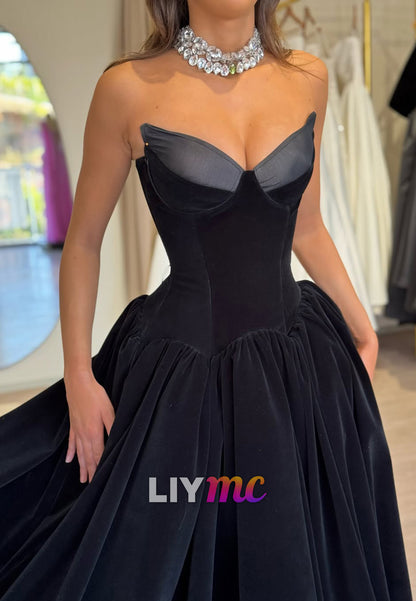 Strapless Velvet Ball Gown with Corset Bodice