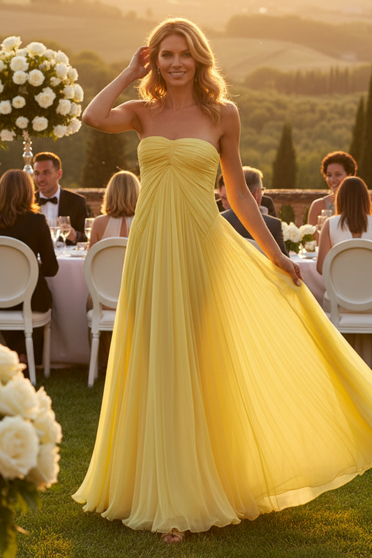 Halter Neck Pleated Chiffon Gown