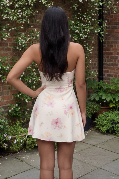 Floral Print Halter Mini Dress with Ruffle Detail
