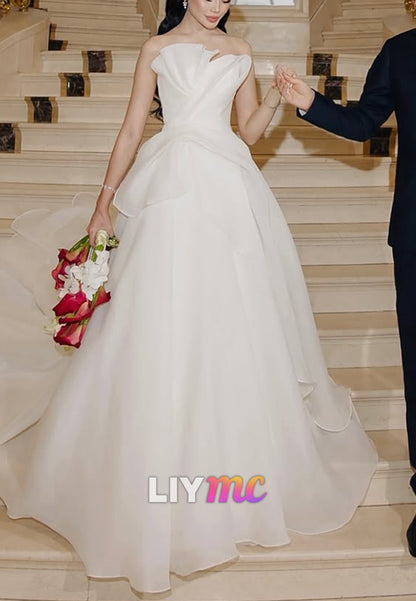 Strapless A-Line Gown with Sculptural Bodice