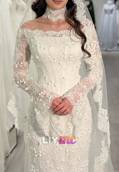 Lace Off-the-Shoulder Long Sleeve Wedding Dress