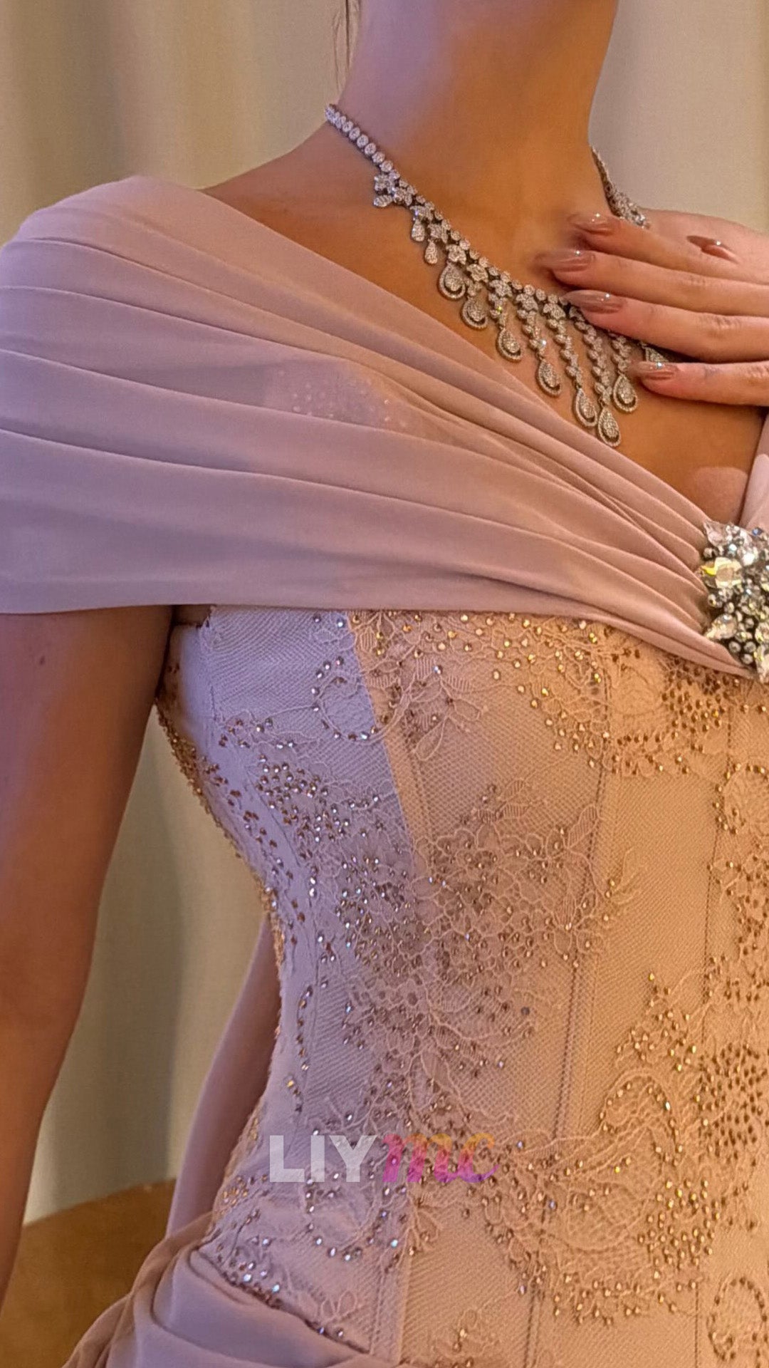 Off-Shoulder Corset Gown with Draped Skirt