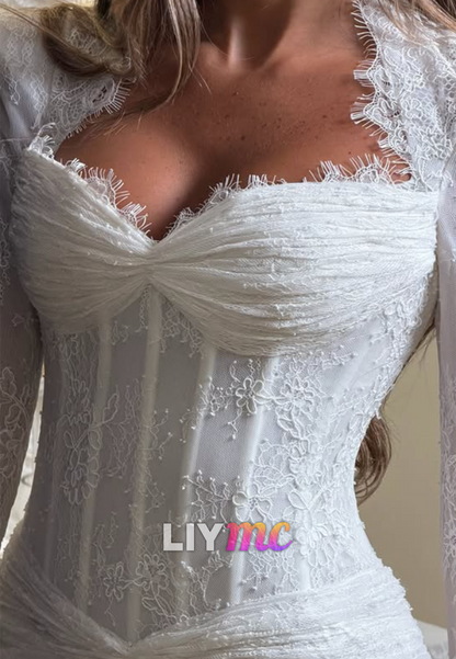 Lace Long Sleeve Corset Wedding Dress