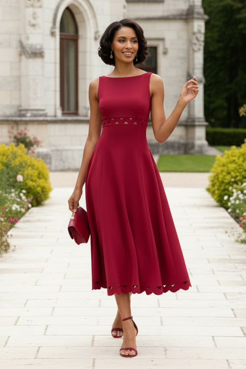 Sleeveless Scalloped Cut-Out Midi Dress