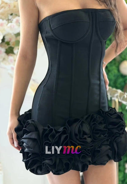 Strapless Corset Mini Dress with 3D Flower Skirt