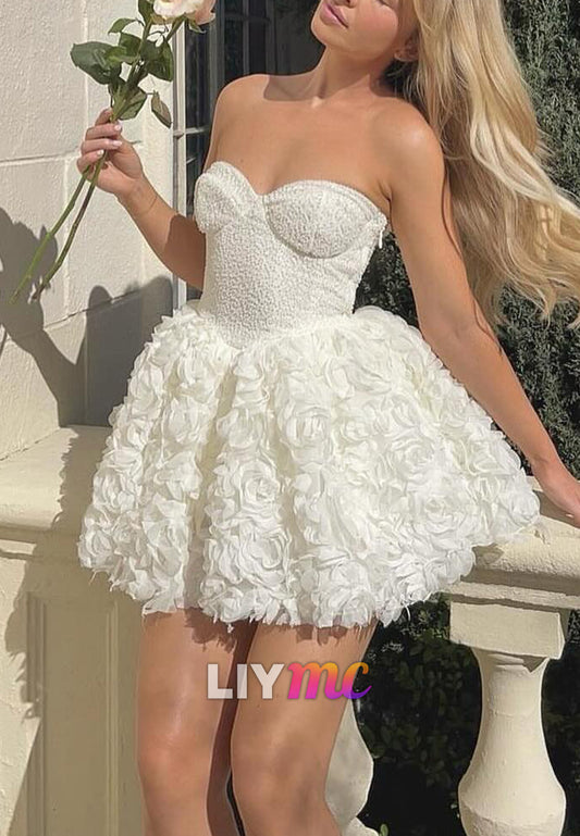 Strapless Sweetheart Corset 3D Floral Mini Dress