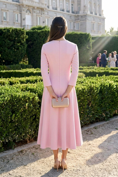 A-Line Midi Dress with 3/4 Sleeves