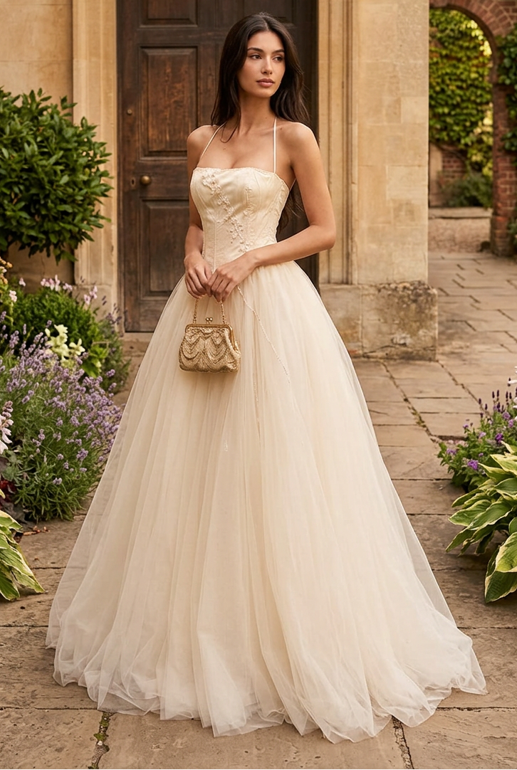 Corset Bodice Tulle Ball Gown with Beading