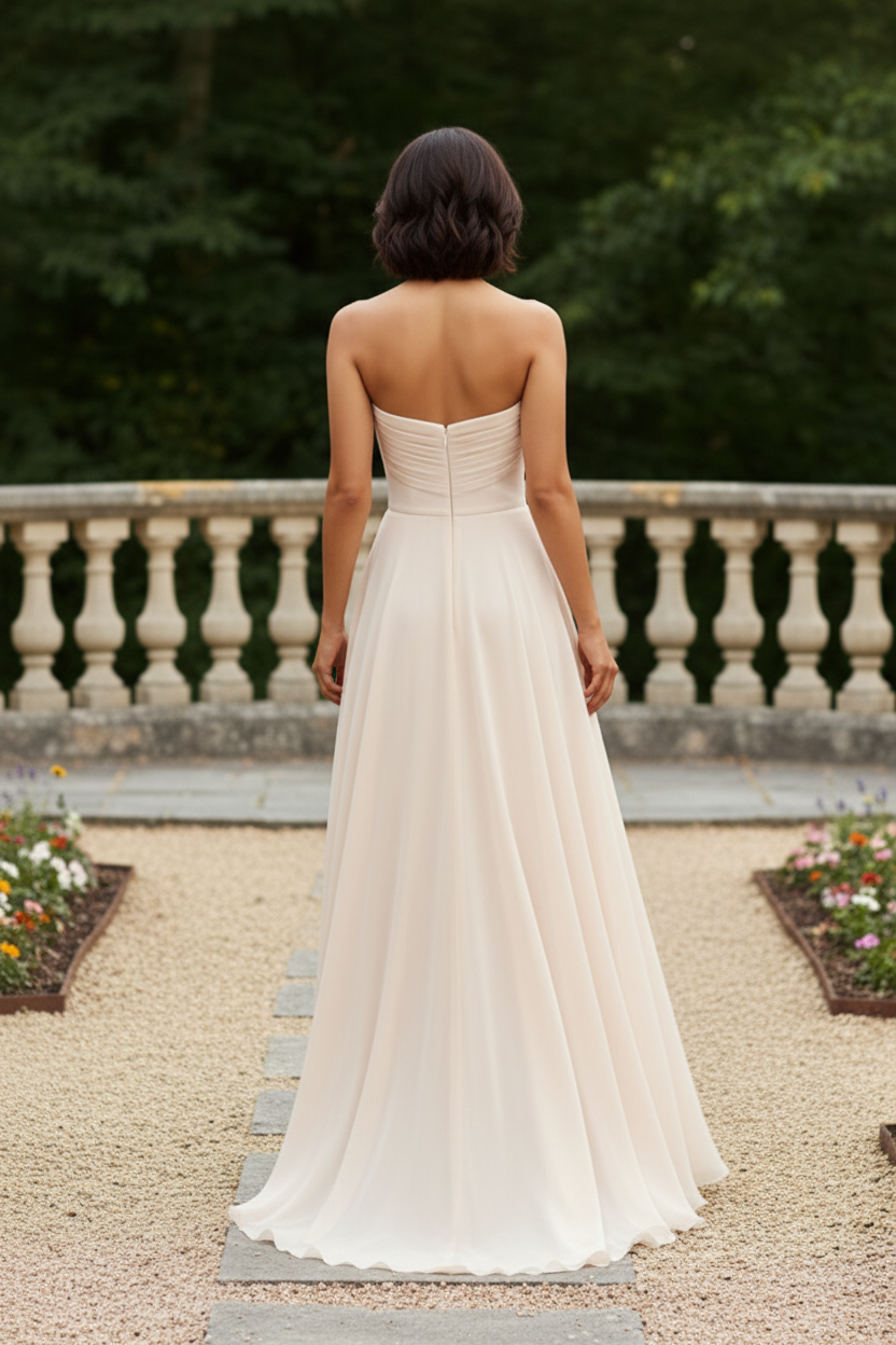 Strapless Chiffon A-Line Evening Dress with Pockets