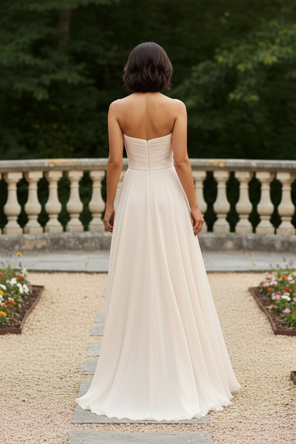 Strapless Chiffon A-Line Evening Dress with Pockets