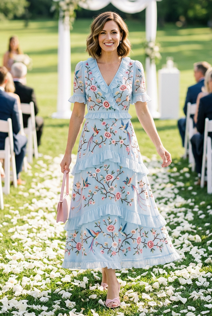 Embroidered Tiered Ruffle Maxi Dress