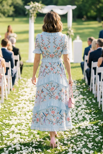 Embroidered Tiered Ruffle Maxi Dress